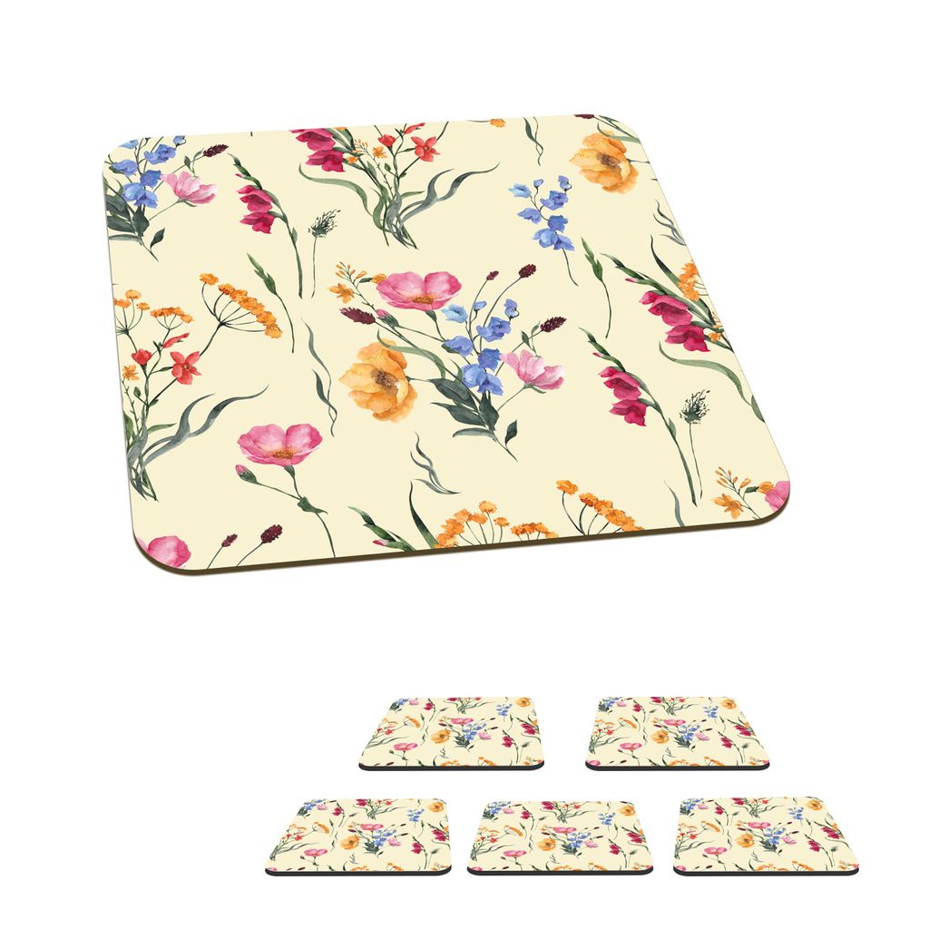 KitchenYeah Glasuntersetzer Quadratisch 6er Set Ostern - Muster - Blume 10x10 cm Untersetzer für Gläser - Getränkeuntersetzer - Tischplattensc...