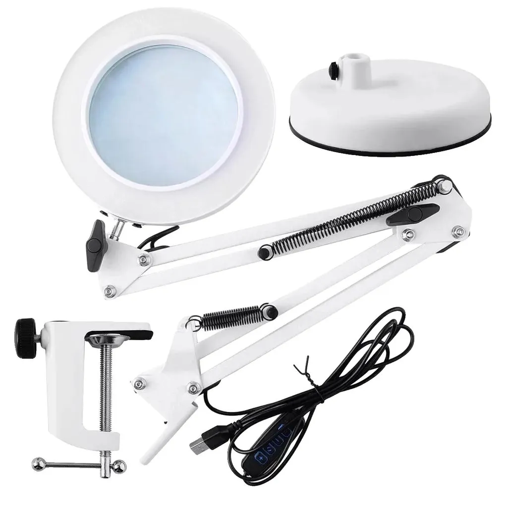 Lampe loupe 10x à LED basse consommation 3 modes couleur et bras métal