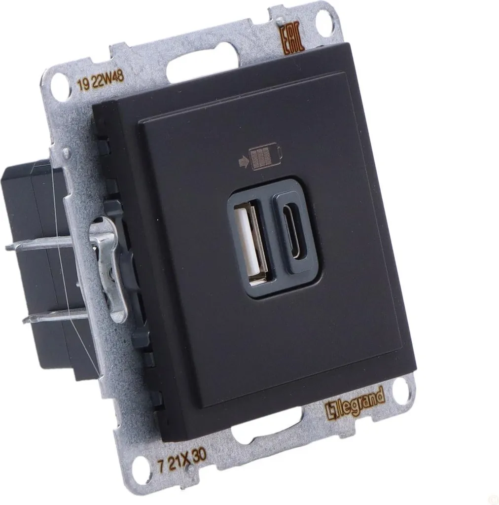 Chargeur USB Mural 3A Suno Noir - Prise Double USB-C et USB-A 5V