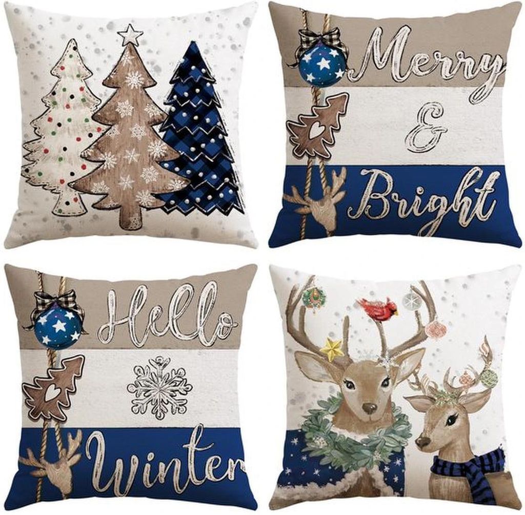 Unyqoos Set mit 4 dekorativen Kissenhüllen im Weihnachtsdesign für eine festliche Wohnatmosphäre