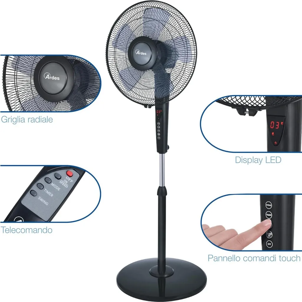 Ventilateur sur pied Ardes 40cm - 3 Vitesses, Minuterie, Télécommande