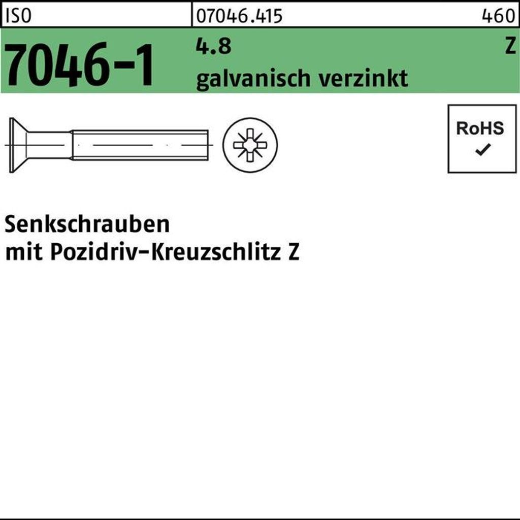 Reyher Senkschrauben ISO 7046 -1 4.8 M 4x12 -Z vz (2000 Stück)