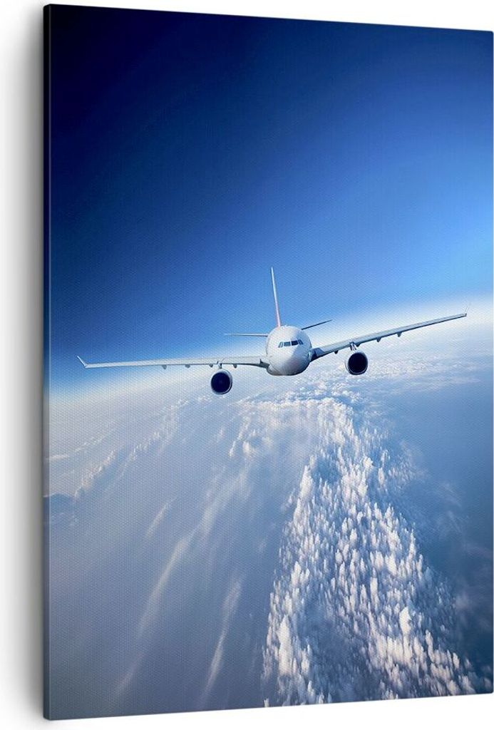 Bild auf Leinwand - Leinwandbild - Einteilig - Flugzeug himmel wolken flug - 50x70cm - Wand Bild - Wanddeko - Wandbilder - Leinwanddruck - Wanddeko...