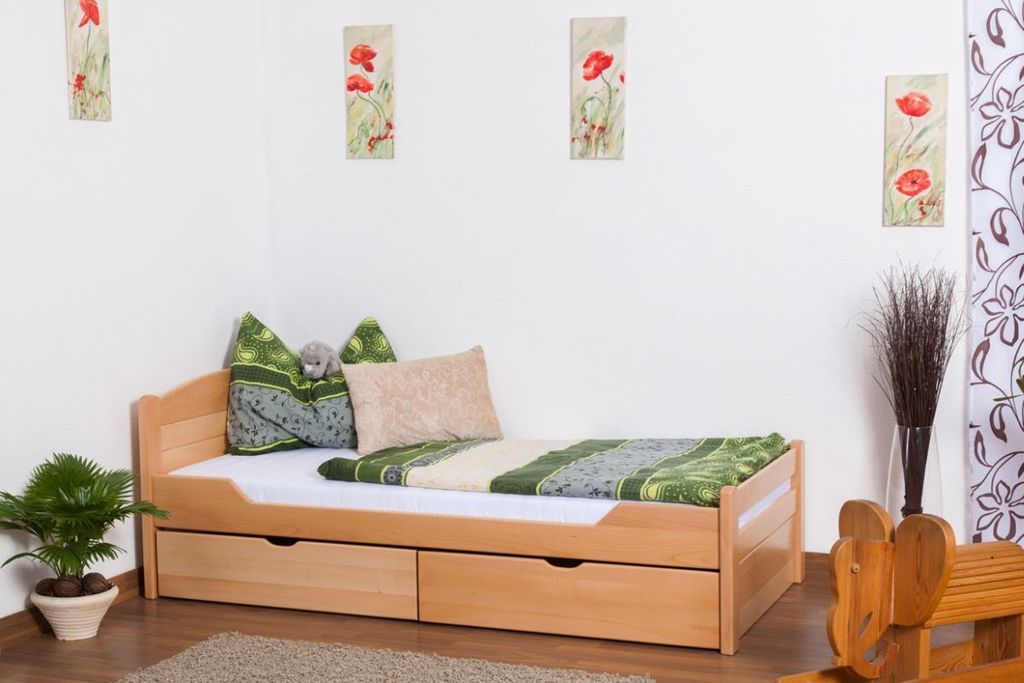 Buche Stauraumbett 90 x 200 cm Natur