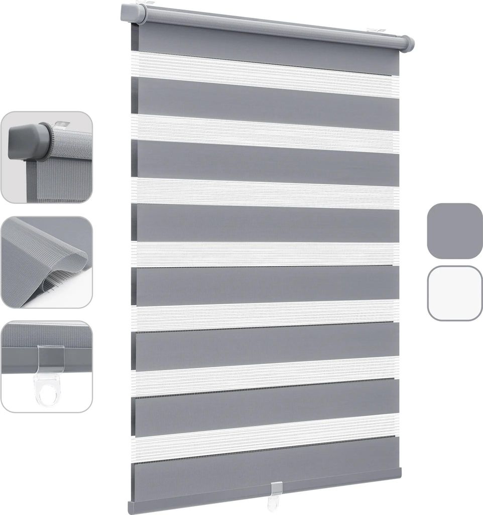 Doppelrollo schnurlos Duo Rollo Klemmfix Rollos für Fenster ohne Bohren & zum Bohren Faltrollo 105x150cm Dunkelgrau