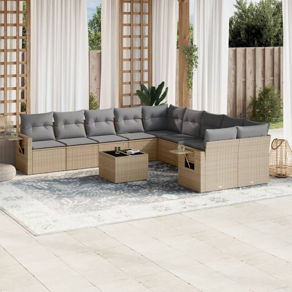 Maison Exclusive - 11-tlg. Garten-Sofagarnitur mit Kissen Beige Poly Rattan