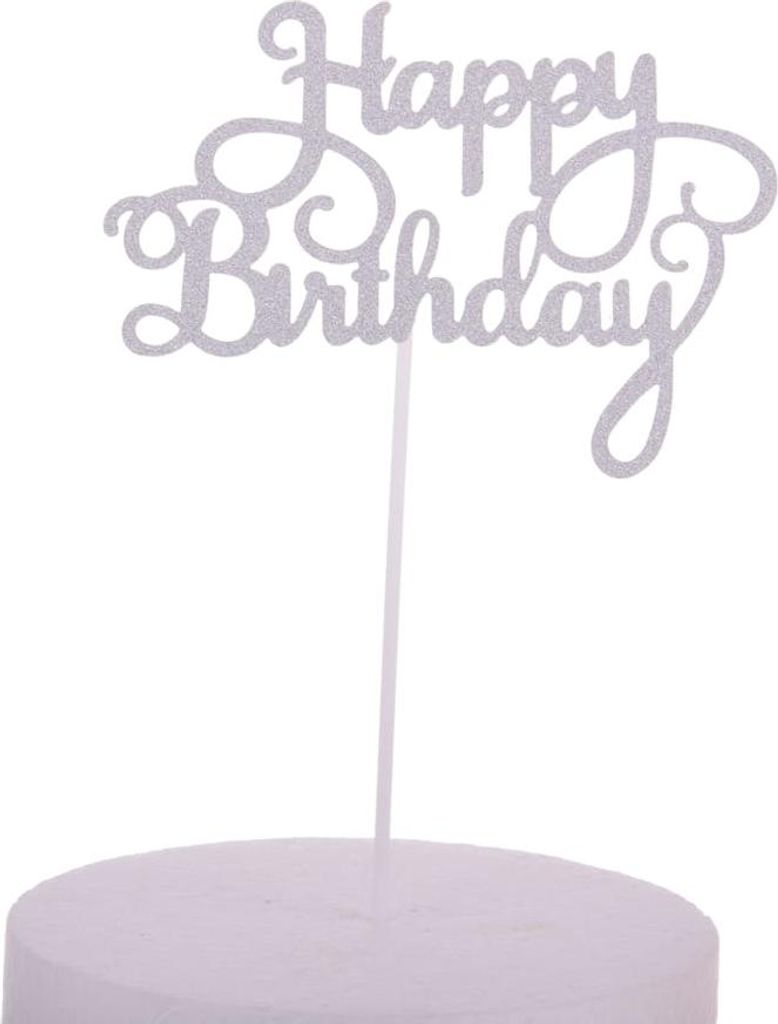 Topper Happy Birthday silberner Brokat
