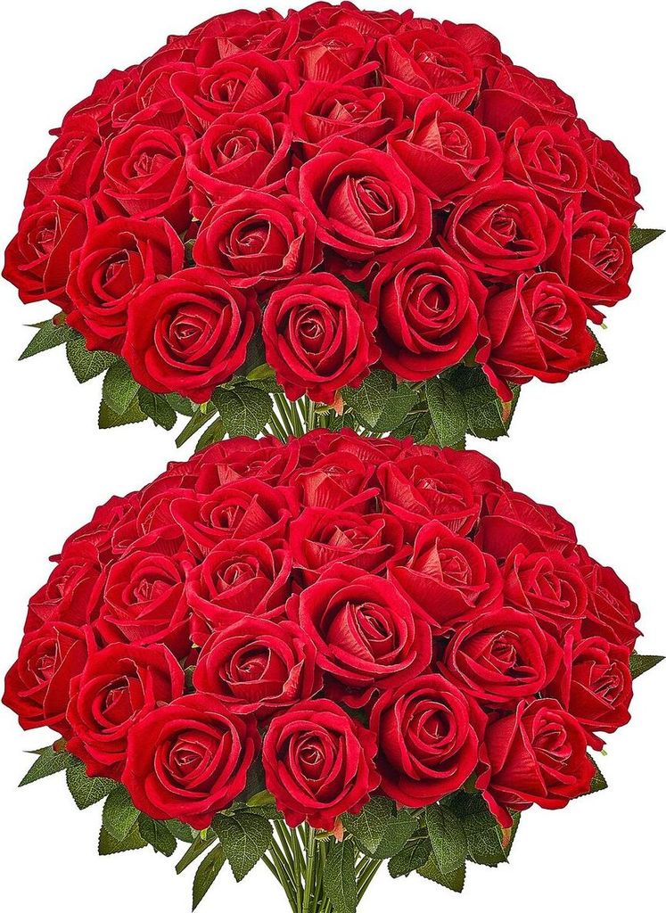 60 Stück rote Rosen Kunstblumen Realistischer Strauß für Weihnachtsdekoration