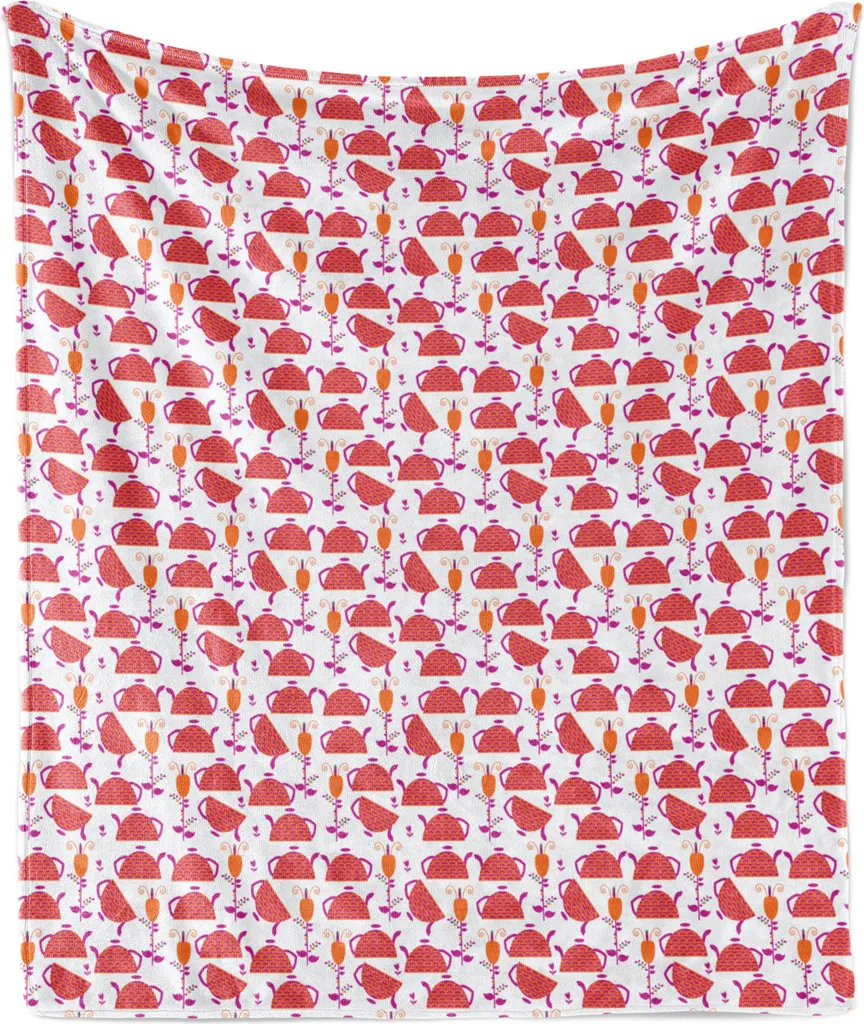 Coperta Floreale ABAKUHAUS 175x230 cm Corallo Scuro in Pile Flanella