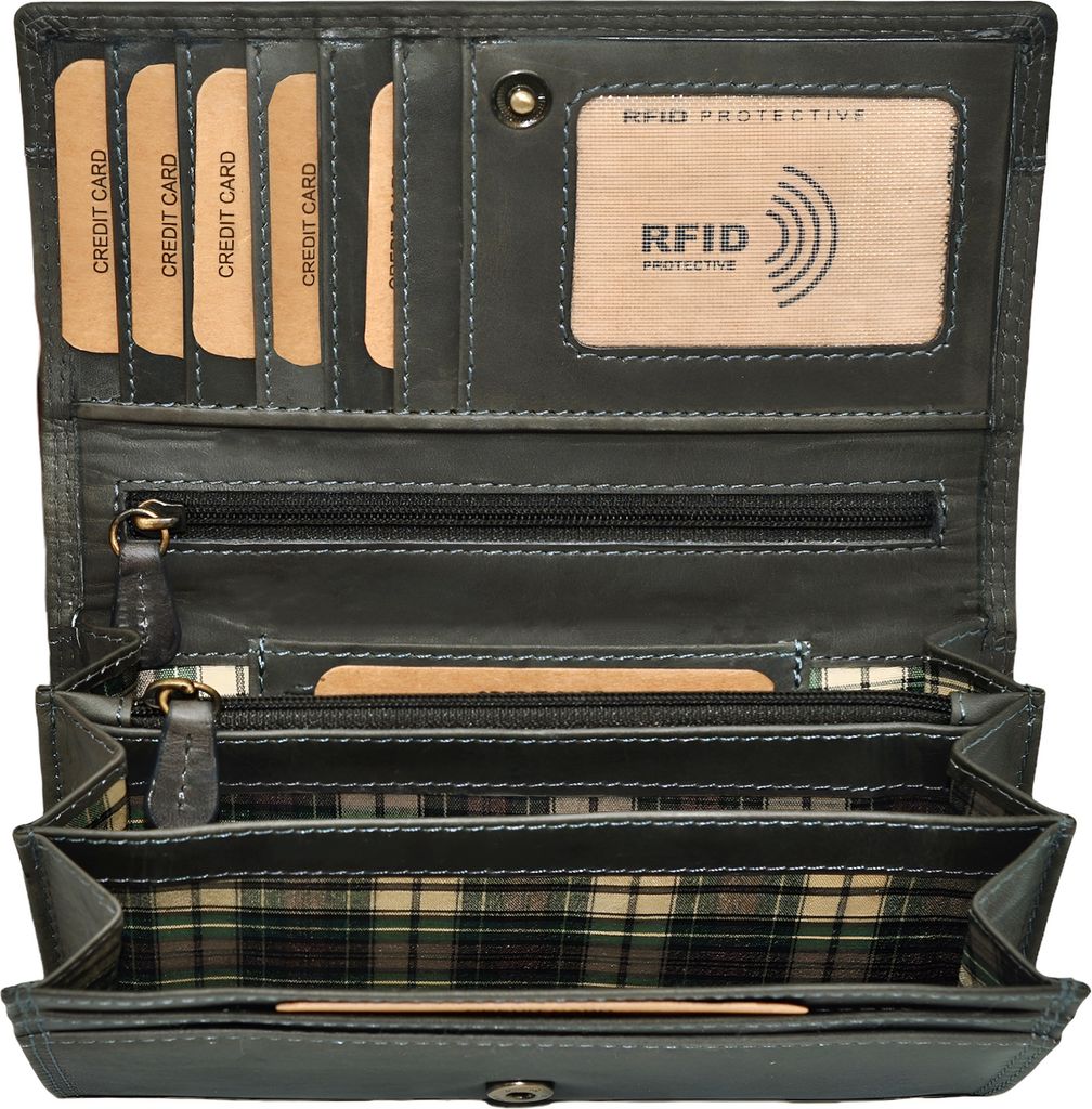 Benthill Geldbörse Damen Leder - Hochwertige weiche Vintage EchtLeder Damen Portemonnaie mit RFID Schutz - Grosse Damenbörse lang - Frauen Portmo...