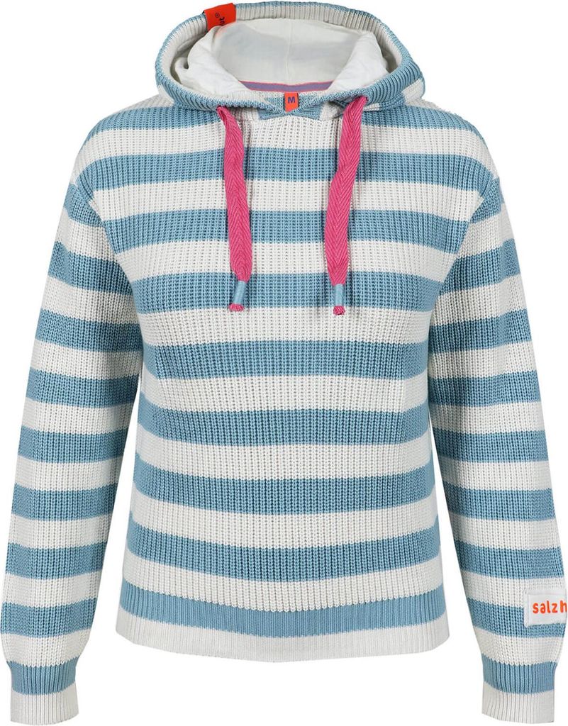 Salzhaut Damen Strick-Hoodie Velozipee mit breiten Streifen - Gestreifter Strickpullover mit Kapuze in Breeze-Offwhite Größe XXL