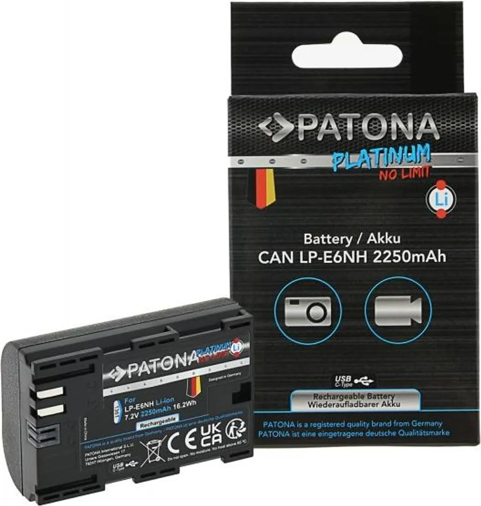 Batteria Canon LP-E6NH USB-C PATONA Platinum - Zaino Leggero