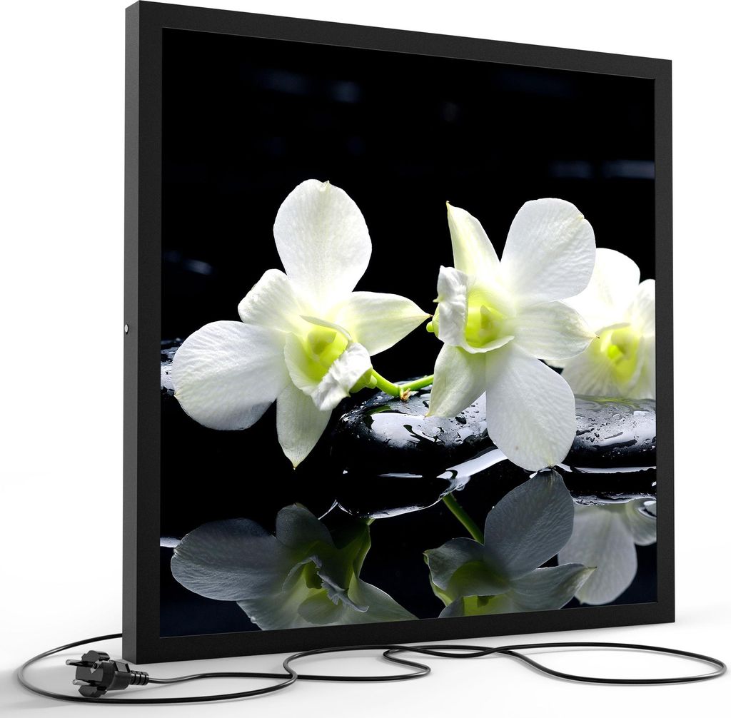 DEQORI LED-Bild & Lampe 60x60 cm Schwarz 'Orchidee mit Zen-Steinen' Leuchtbild Leuchte