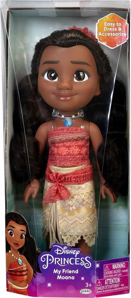 A doll of Disney's Moana character in its retail packaging.