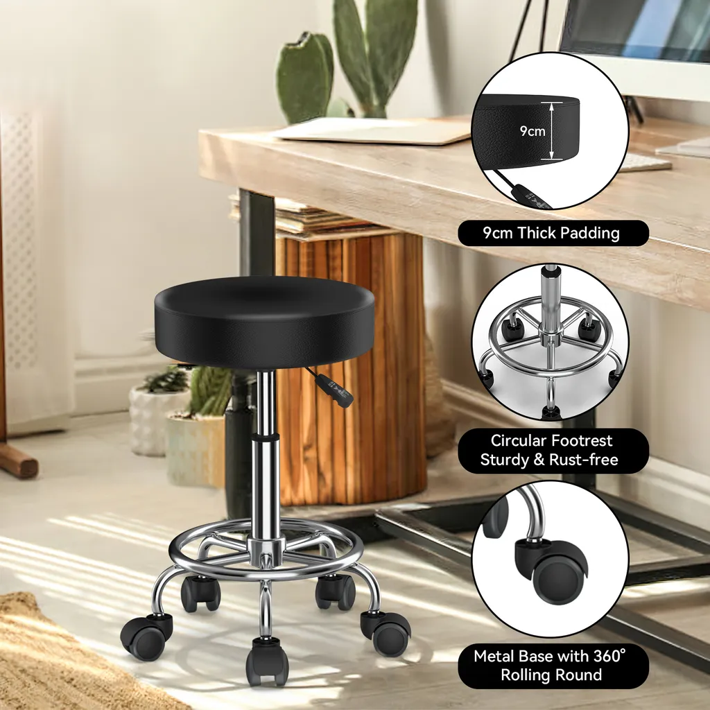 Tabouret à roulettes pivotant réglable noir pour éviter le mal de dos - 6