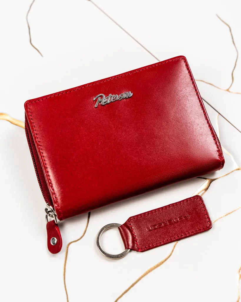 Set Regalo Peterson: Portafoglio in Pelle Rossa con Zip e Portachiavi