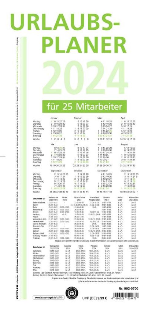 Zettler 992-0700 Urlaubsplaner 16M/1S 25 Personen grau/grün Recycling Umweltsiegel Blauer Engel Format 100x29,7