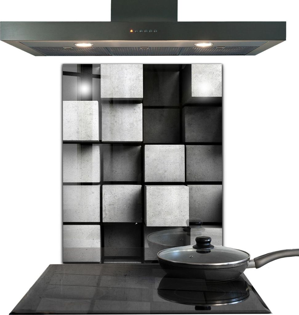 Spritzschutz aus Glas Küchenrückwand - Wandschutz für Herd und Spüle - 60x80 cm - Monochrome Würfel