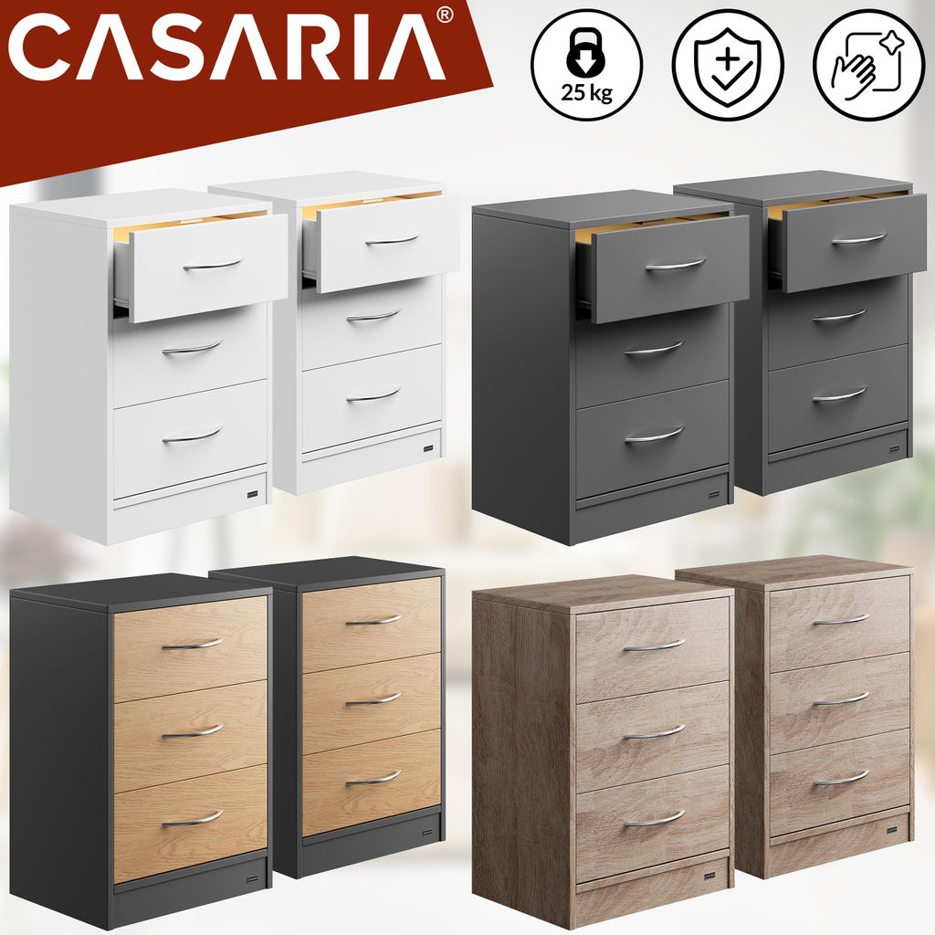 Casaria Table de nuit Blanc 3 tiroirs 54x39x28cm table de Image du produit 