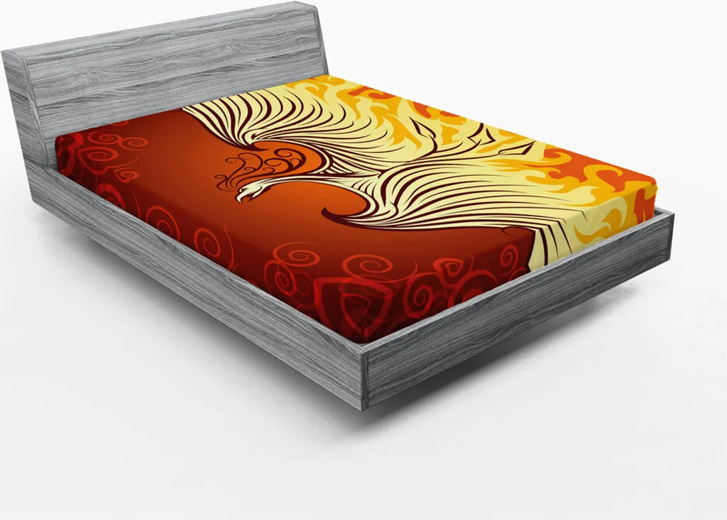 Lenzuolo Fantasy Fenice ABAKUHAUS 180x200 cm - Arancione e Giallo
