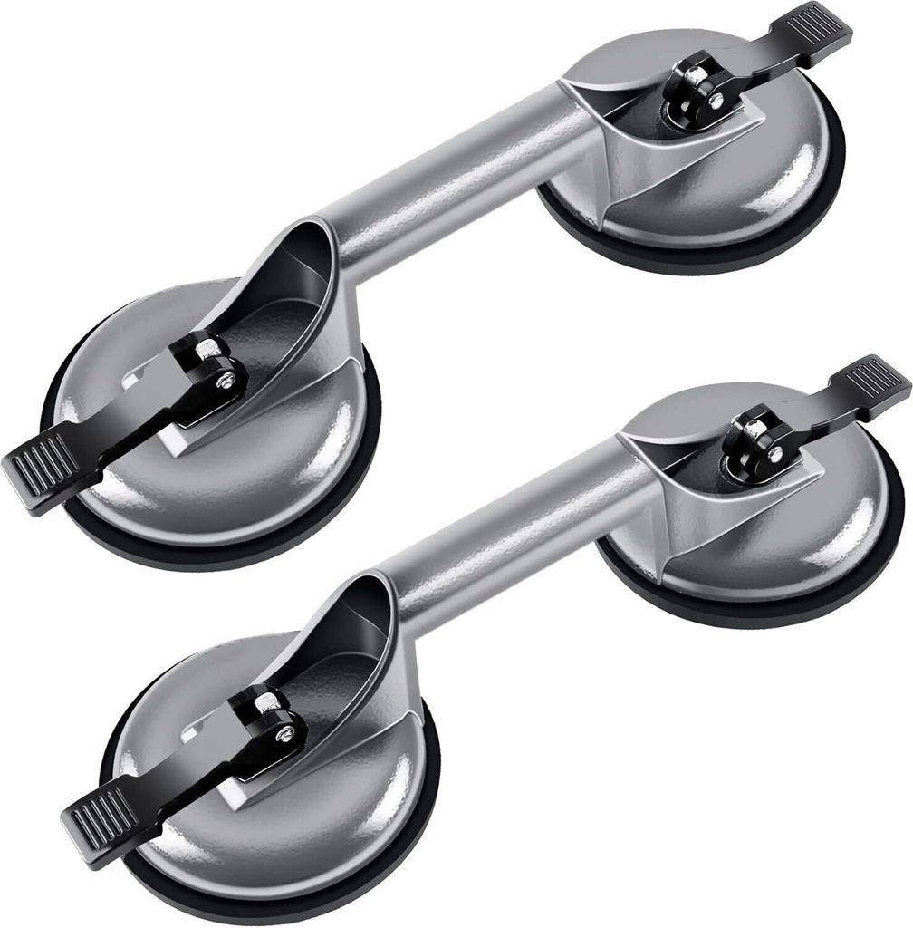 Saugheber 2er Set, Saugheber Fliesen, Vakuumheber, 80kg Tragkraft, Aluminium Saugnapf, Glass Suction Vacuum Lifter, Silber