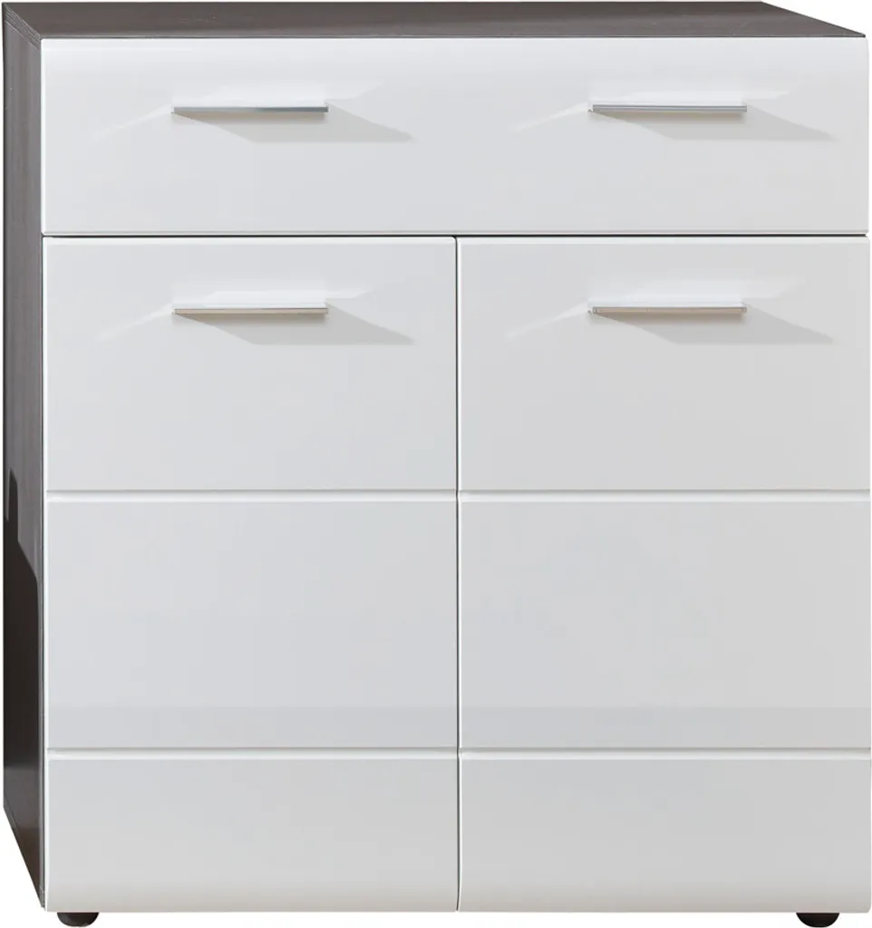 Armoire chaussures 2 portes blanc laqué et argent fumé finition brillante