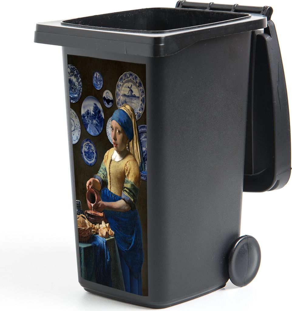MuchoWow Mülltonnenaufkleber Milchmädchen - Das Mädchen mit dem Perlenohrring - Vermeer 38x80 cm - Behälteraufkleber - Mülleimer-Aufkleber -...