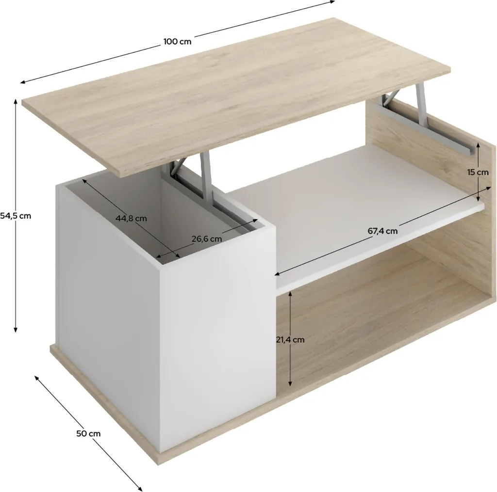 Fargo Table basse blanche 50x100x42h cm avec 3 compartiments ouverts - 3