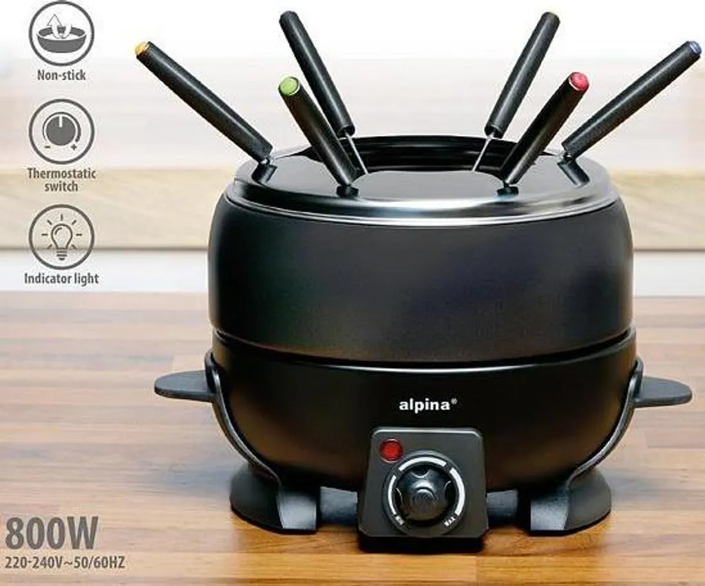 Service à Fondue 6 Personnes Température Réglable et Poêlon Inox 2L