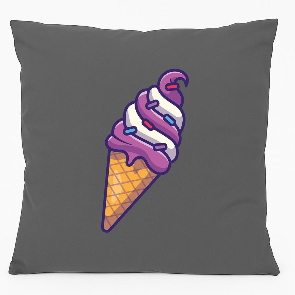 Huuraa Kissen Eiscreme Comic 40x40cm mit Füllung Steel Grey Baumwolle Dekokissen Geschenkidee