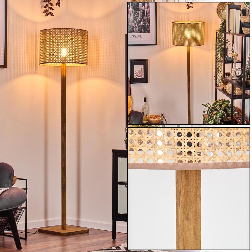 Varoni Boho-Style Stehlampe aus Holz/Wienergeflecht in Produktbild 