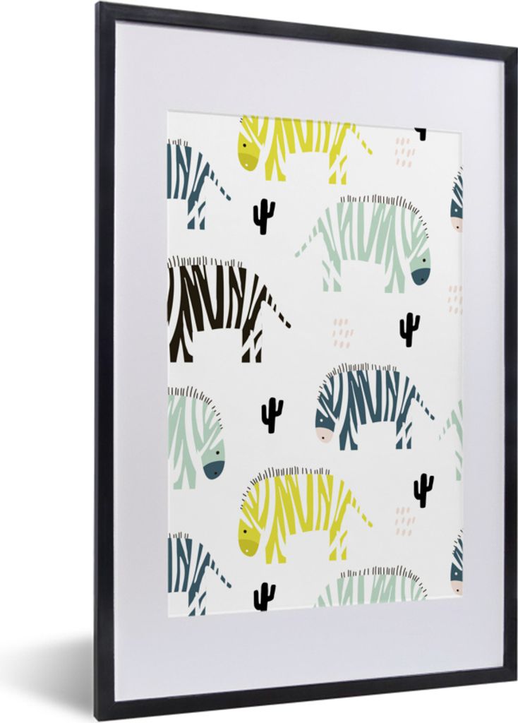 MuchoWow® MuchoWow® Gerahmtes Poster Zebra - Kaktus - Weiß Produktbild 