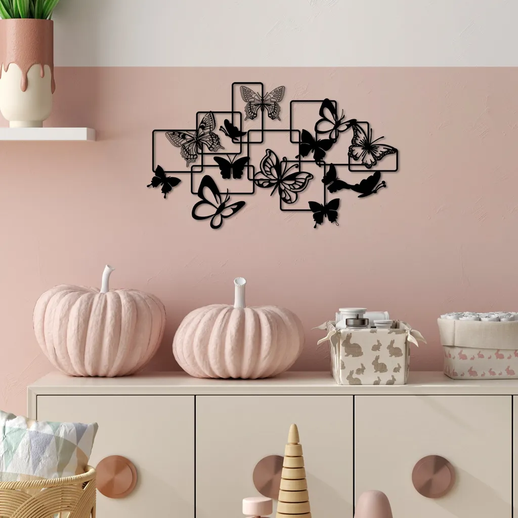 Wallity Butterfly Metal Wall Art Black 50x29cm Decorazione Casa