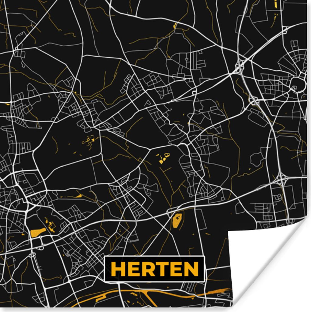 MuchoWow Poster Hirsche - Stadtplan - Karte - Deutschland - Gold 30x30 cm - Wandposter - Printing