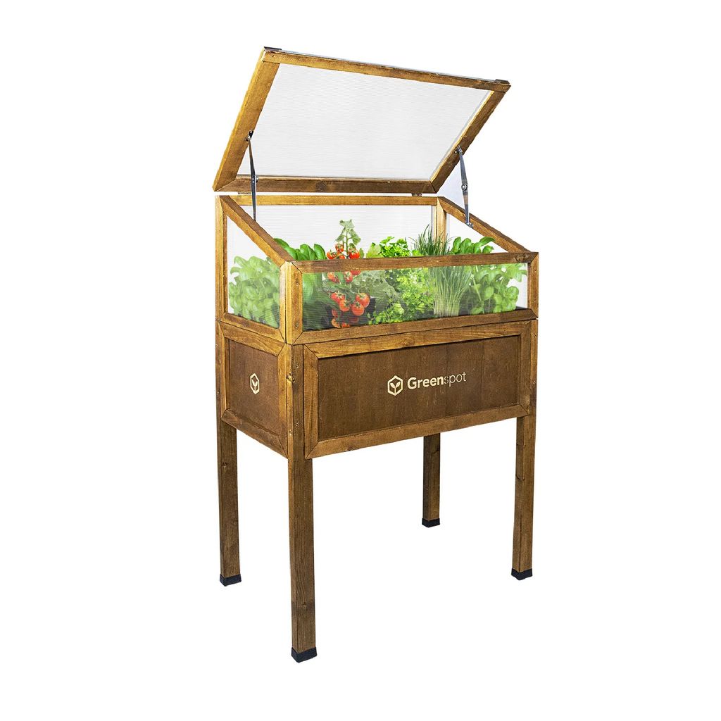 QLS Mini-Gewächshaus aus Holz Vintage 80x45 Hochbeet Balkon Frühbeet Terrasse 11268