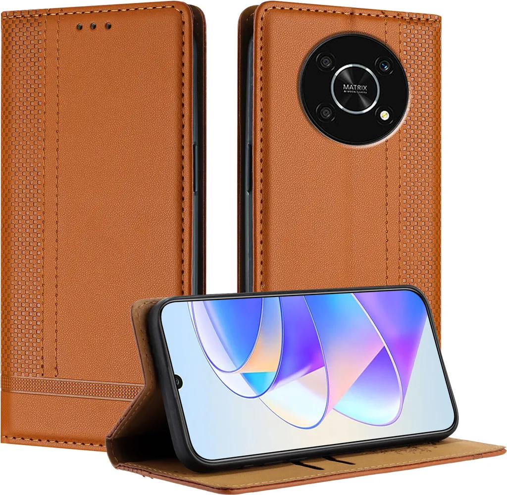 Custodia per Honor X9 in pelle con funzione di supporto Marrone