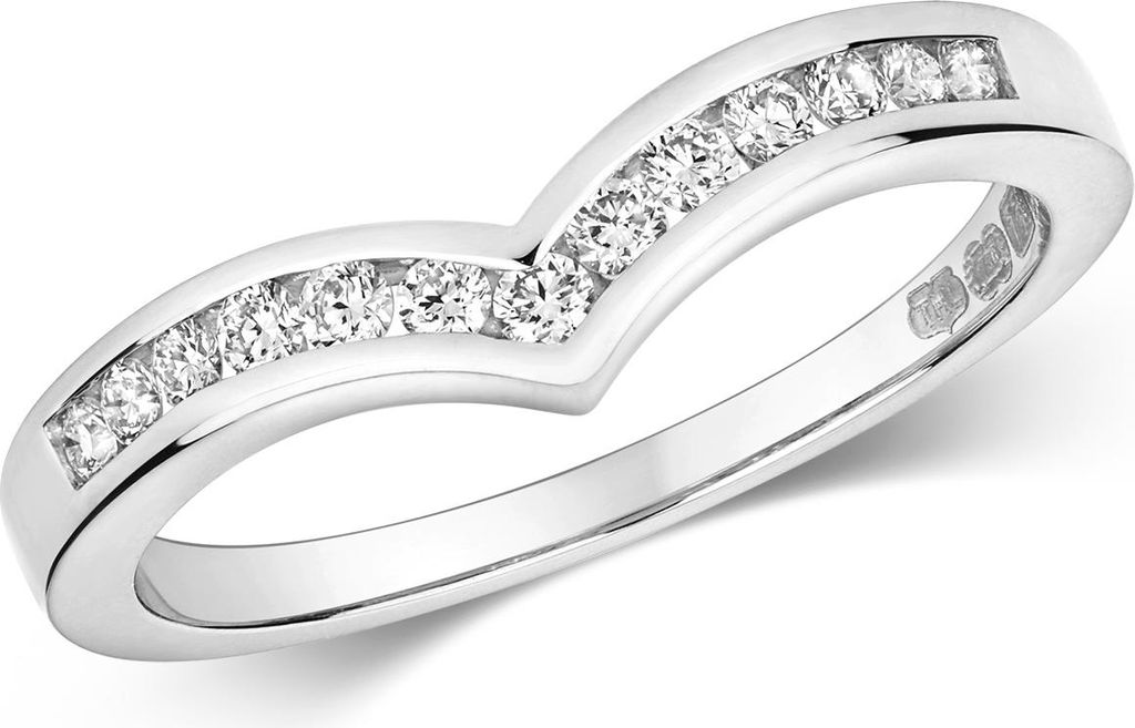 Funkelndes Feuer 18 Karat (750) Weißgold Wishbone Damen - Diamant Wünschelrute Ring Brillant-Schliff 0.25 Karat G - SI1, 49 (15.6); TRS3222418KWRSJ