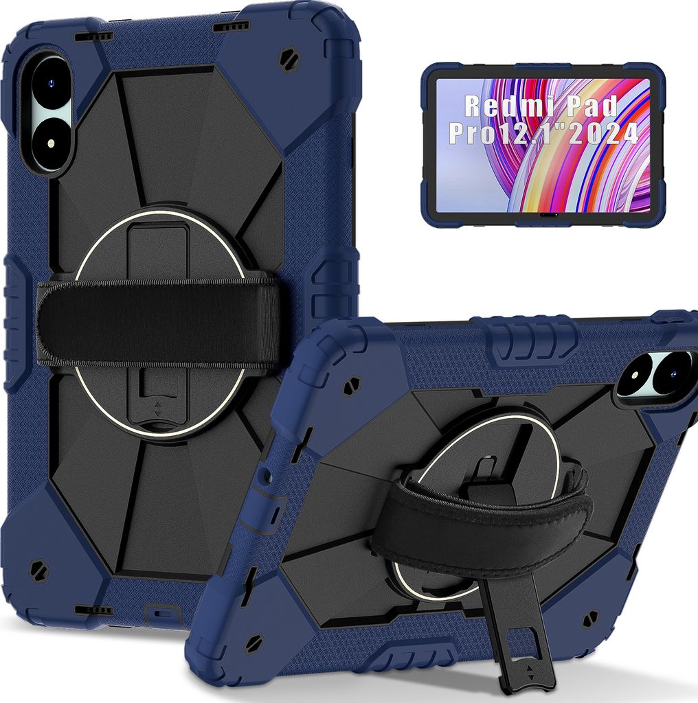 Hülle für Xiaomi Poco Pad / Redmi Pad Pro 5G Tablette Schutzhülle Stoßfeste mit 360 Drehbarer Handschlaufe/Ständer Navy Schwarz