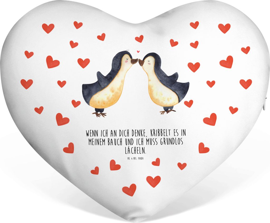 Mr. & Mrs. Panda Sofakissen Pinguine Kuss - Weiß - Geschenk, Freundin, für, dekoartikel, Hochzeitstag, Liebe Kissen, Liebeskissen, Mitbringsel, V...