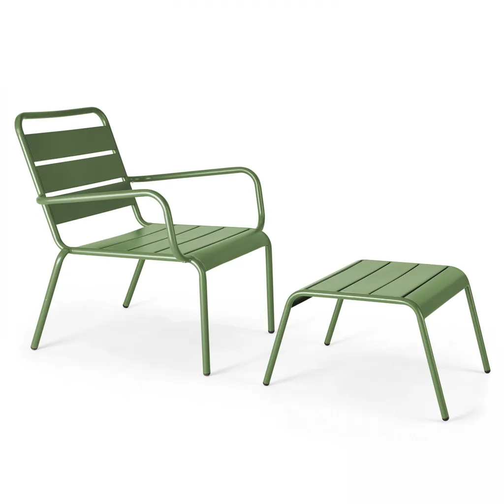 Repose-pied extérieur design en acier vert cactus Palavas par Oviala - 5