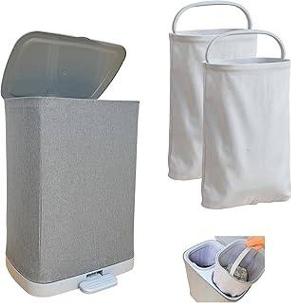 Wäschekorb, Wäschesammler Schmal 50l, Wäschekorb 2 Fächer mit Deckel, Laundry Baskets, WäScheköRbe mit Herausnehmbarer und Waschbarer Innenta...