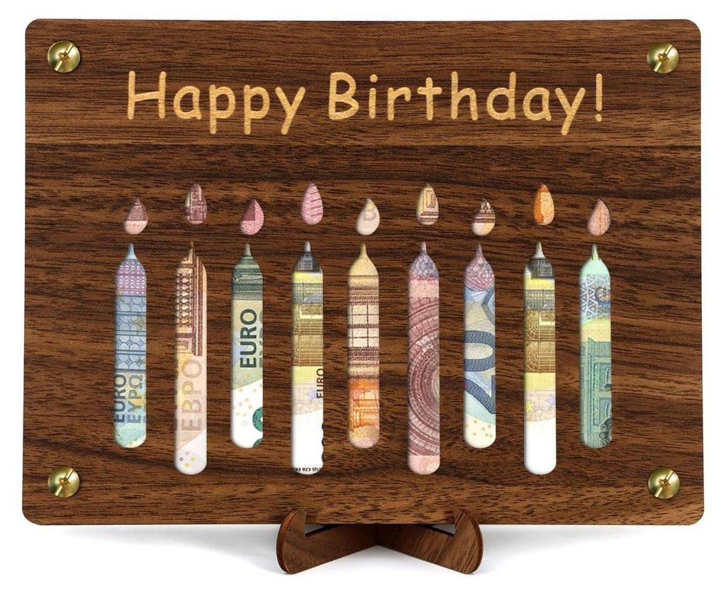 Giftota Holz Geldgeschenke Verpackung Happy Birthday Kerzen Produktbild 