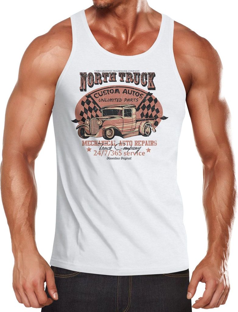Herren Tank-Top Hot Rod Big Block Car Tuning V8 Vintage Truck Print Muskelshirt Muscle Shirt Neverless weiß M