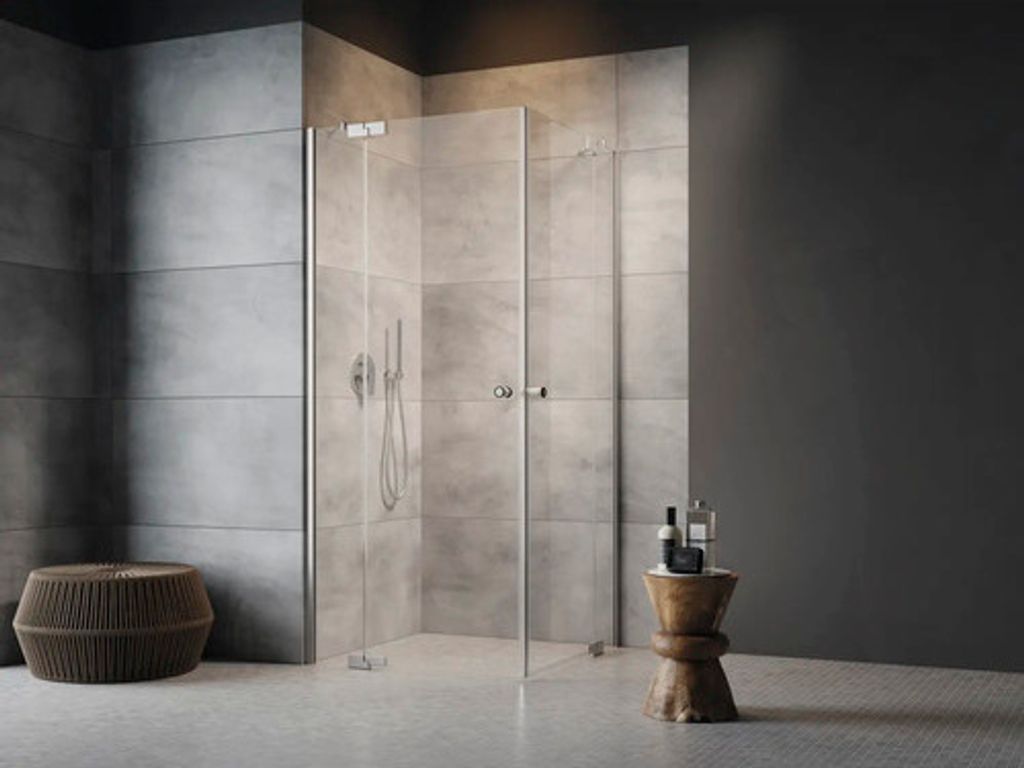 Jungborn Eckeinstieg SETTE 80 x 80 cm Profilfarbe silber Klarglas mit schmutzabweisende Glasbeschichtung und Puffergriff