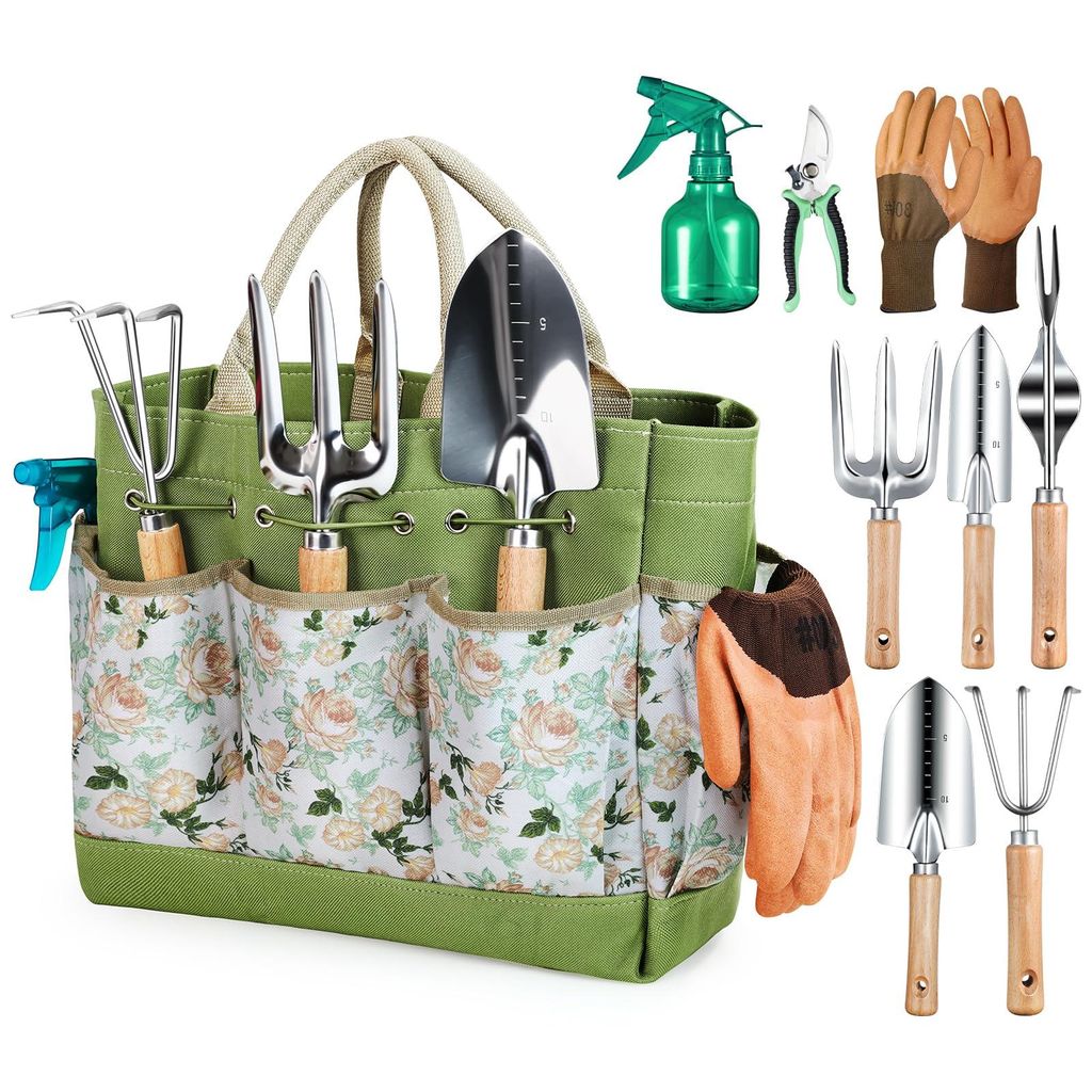 Minicee Gartenwerkzeug Set 9-teilig Edelstahl mit Aufbewahrungstasche