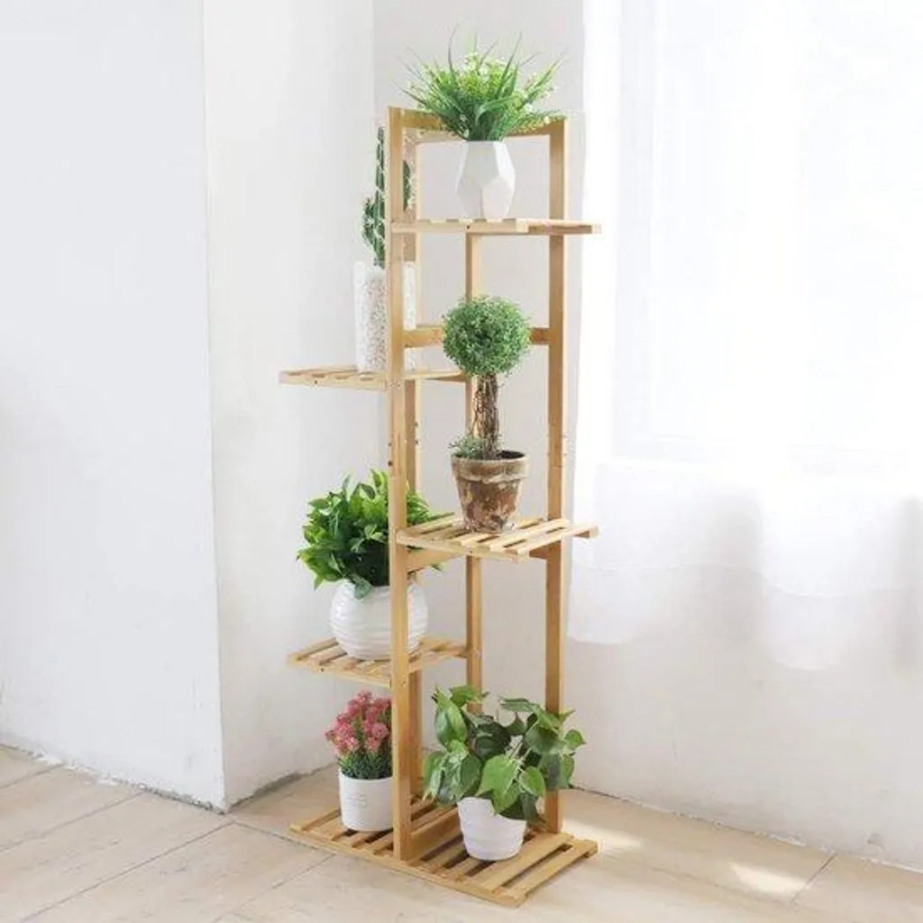 Supports à plantes en bois massif durables lot de 6 pièces multi-niveaux