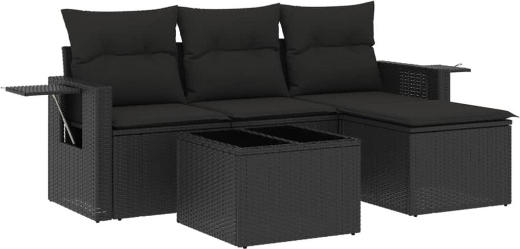 4-tlg. Garten-Sofagarnitur mit Kissen Schwarz Poly Rattan