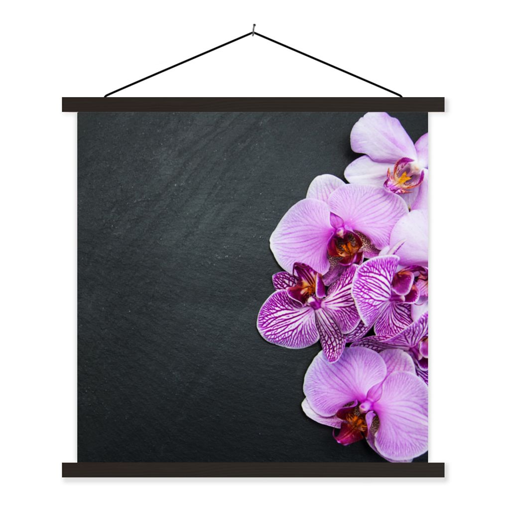 MuchoWow Textilposter Orchidee - Blumen - Rosa - Flora 120x120 cm mit schwarzem Rahmen - Aufhängungsset
