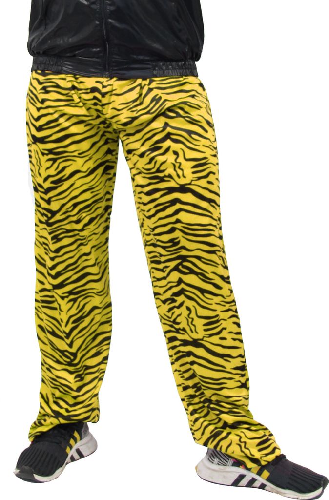 80er Jahre Herren Jogginghose im Zebra Look für Jungen Kostüm - schwarz gelb - Größe S bis XXXL, Größe:XXL/XXXL
