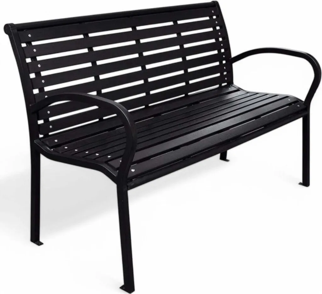 Banc de jardin Gaia acier noir anti-rouille 125 cm : fini l'usure du métal